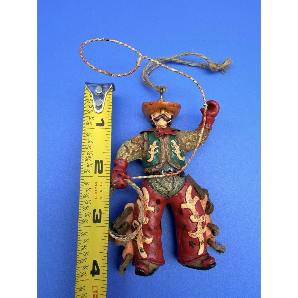Vintage Cowboy Christmas Ornaments Set 5 Western Rodeo Lasso Suede Chaps